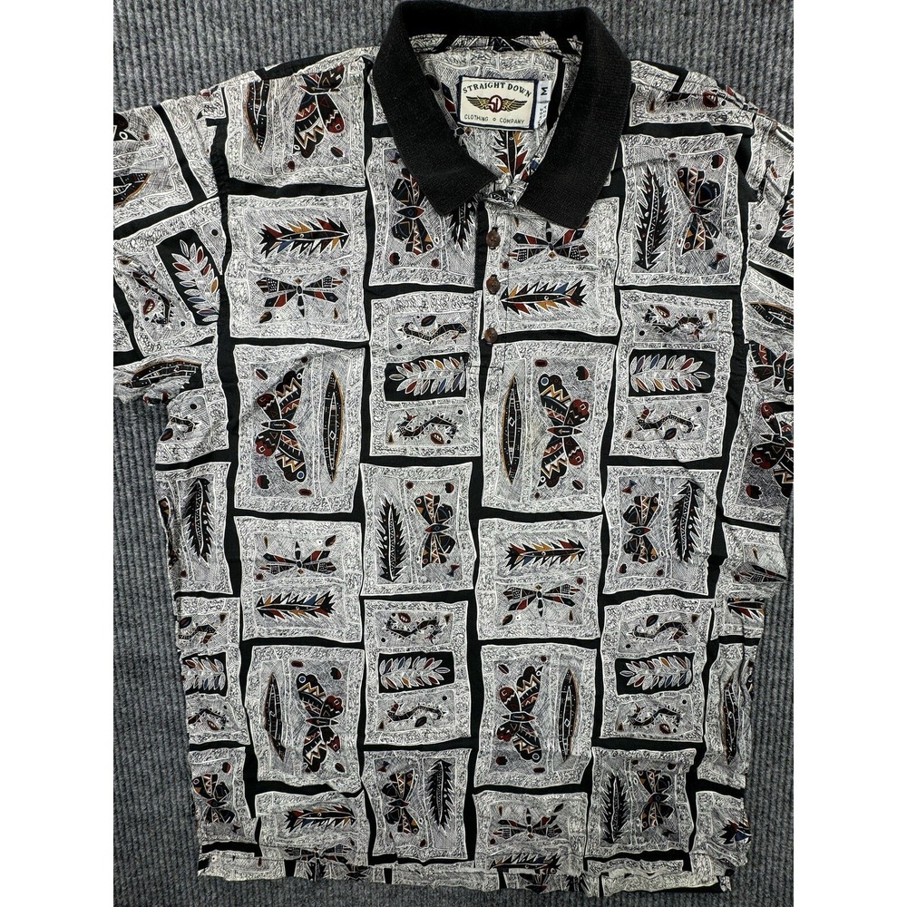 Straight Down Polo Men's Medium Aztec‎ Shirt Butterfly Button-Down USA Made